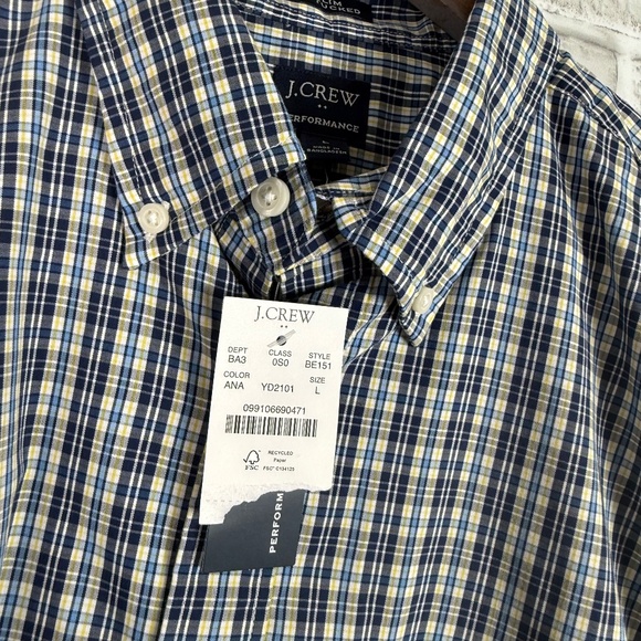 J. Crew Performance Slim Untucked Blue Yellow Plaid Button Down Shirt LARGE NWT - Picture 3 of 9